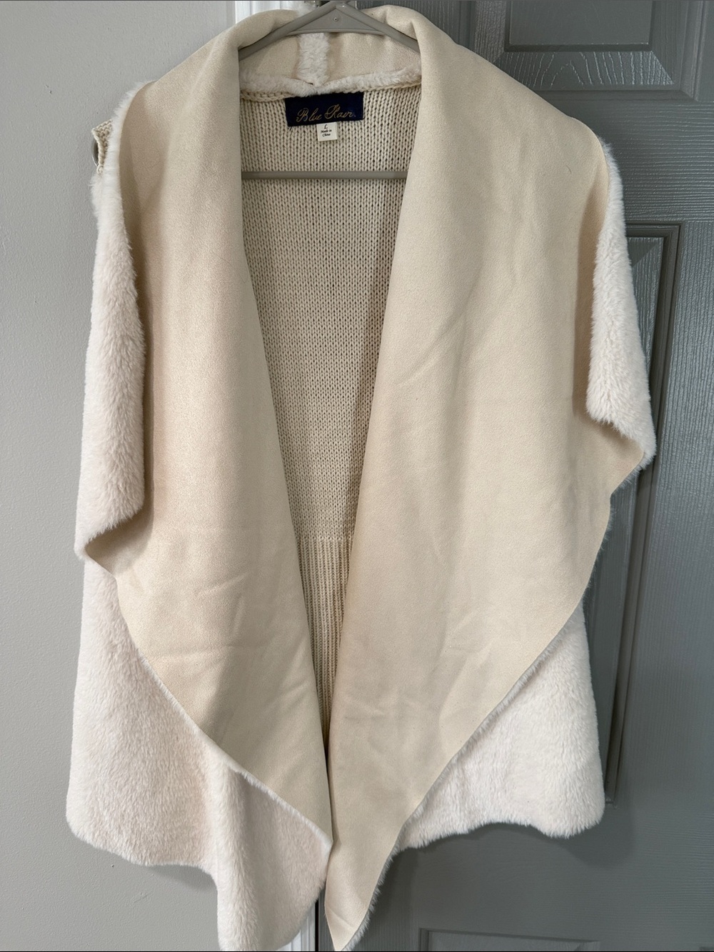 White Shearling Open-Front Women's Sweater Vest and Black Vest with pockets